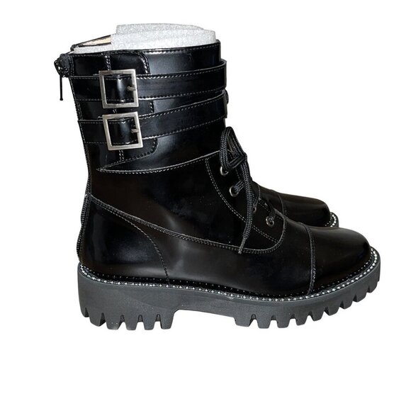 NWT Anthropologie Jon Josef Gwendolyn Black Leather Combat Boots size 5 - Picture 2 of 8